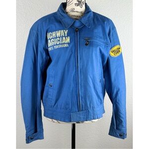 Yellow Corn Vintage Men’s Sledge Hammer Highway Motorcycle Blue Jacket, Medium